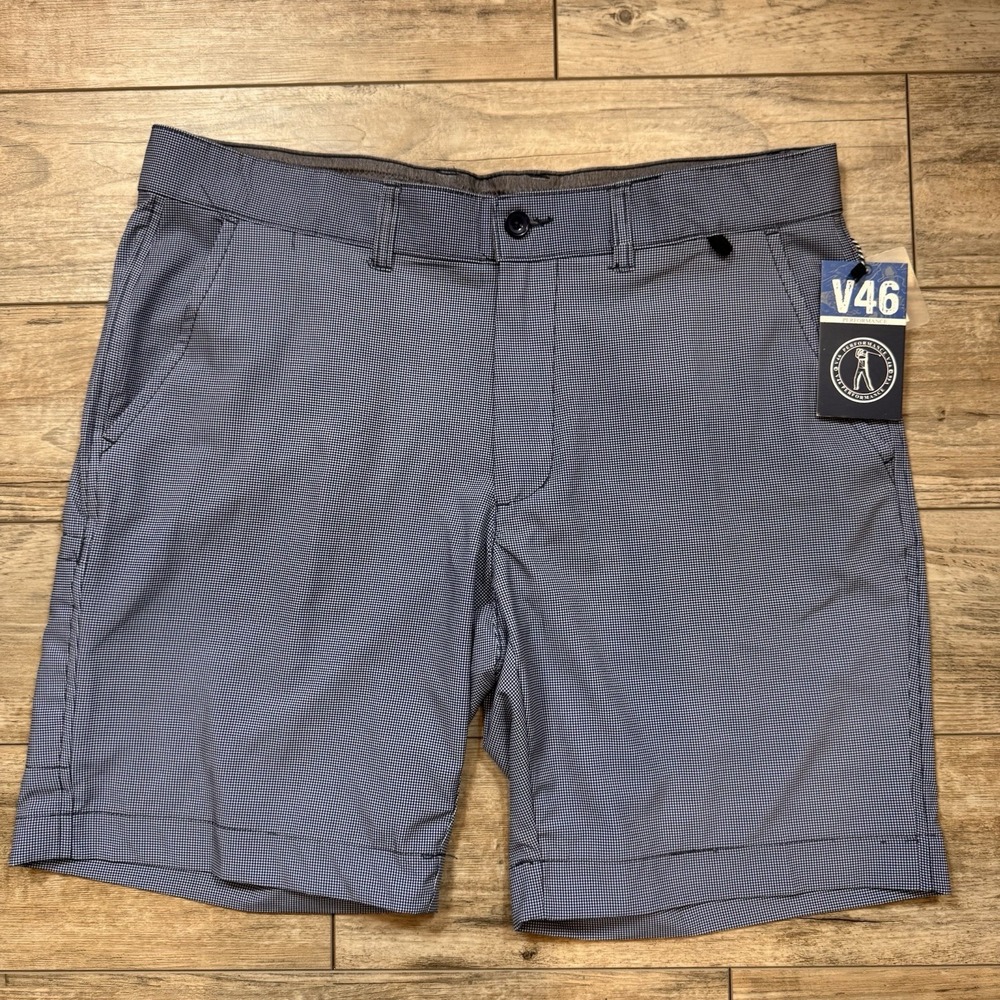 Vintage 1946 V46 Performance Golf Shorts Men's 36 Navy Blue Micro-Gingham
